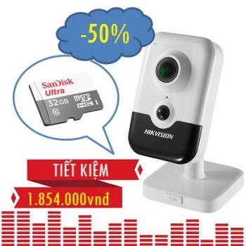CAMERA HIKVISION IP 2MP H265/H265+ WIFI GIA ĐÌNH DS-2CD2423G0-IW TẶNG 01 THẺ NHỚ 32GB