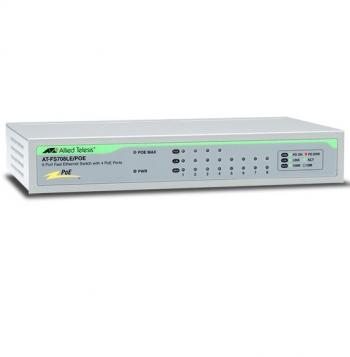 8-port 10/100TX Unmanaged PoE Switch ALLIED TELESIS AT-FS708LE/POE